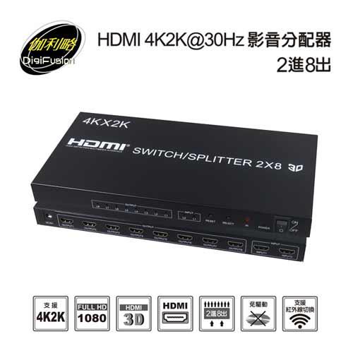 伽利略 HDMI 4K2K@30Hz 影音分配器 2進8出 HDS208A