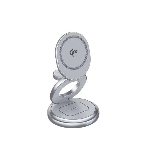 Timo Qi2 15W 旋轉摺疊三合一旅行磁吸無線充電器 TM-ST001 星耀銀