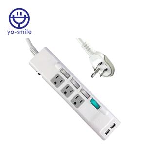 yo-smile CU-83BO-4 3P-4開3插USB充電延長線1.2M 3.1A 2埠