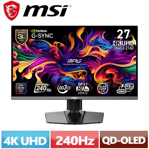 MSI微星 27型 MPG 272URX QD-OLED 4K 電競顯示器