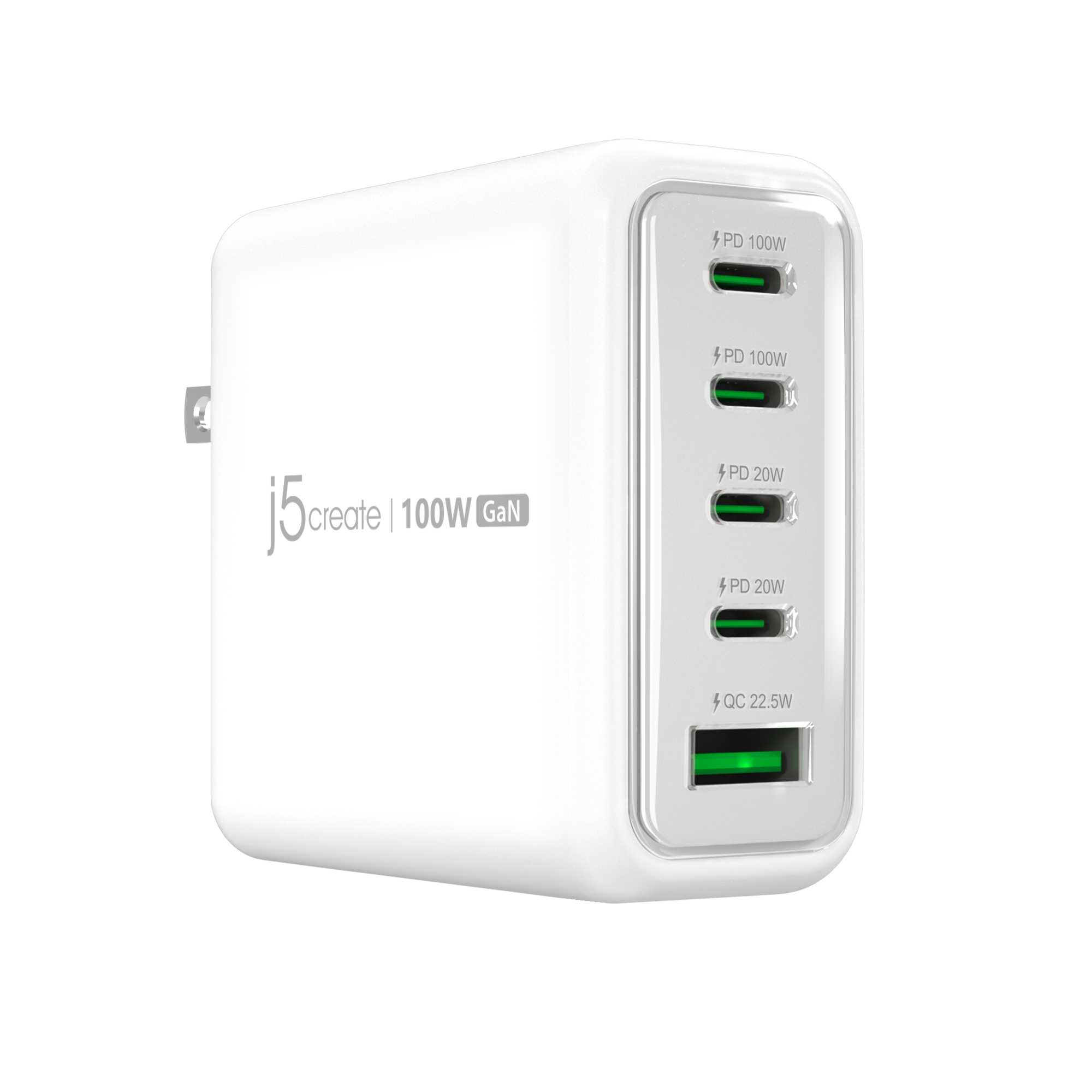 j5 凱捷 氮化鎵100W 5孔(1A4C)智慧型電源供應器 JUP53100