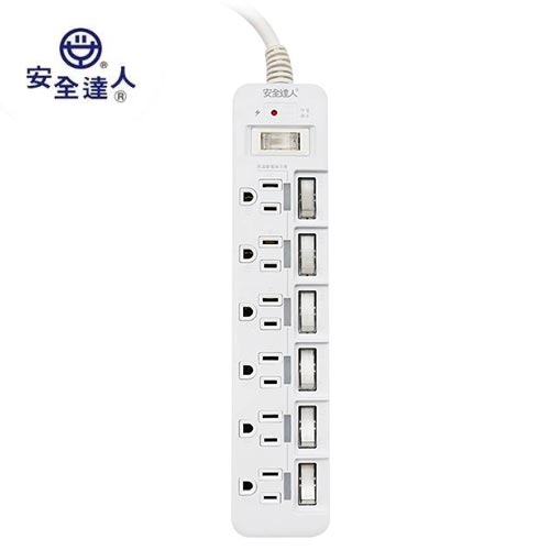 安全達人 S-59L-6 3P-7開6插電腦延長線1.8M (6尺)