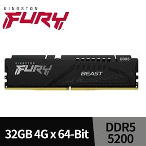 金士頓 FURY Beast 獸獵者 DDR5 5200 32GB 桌上型超頻記憶體 (KF552C