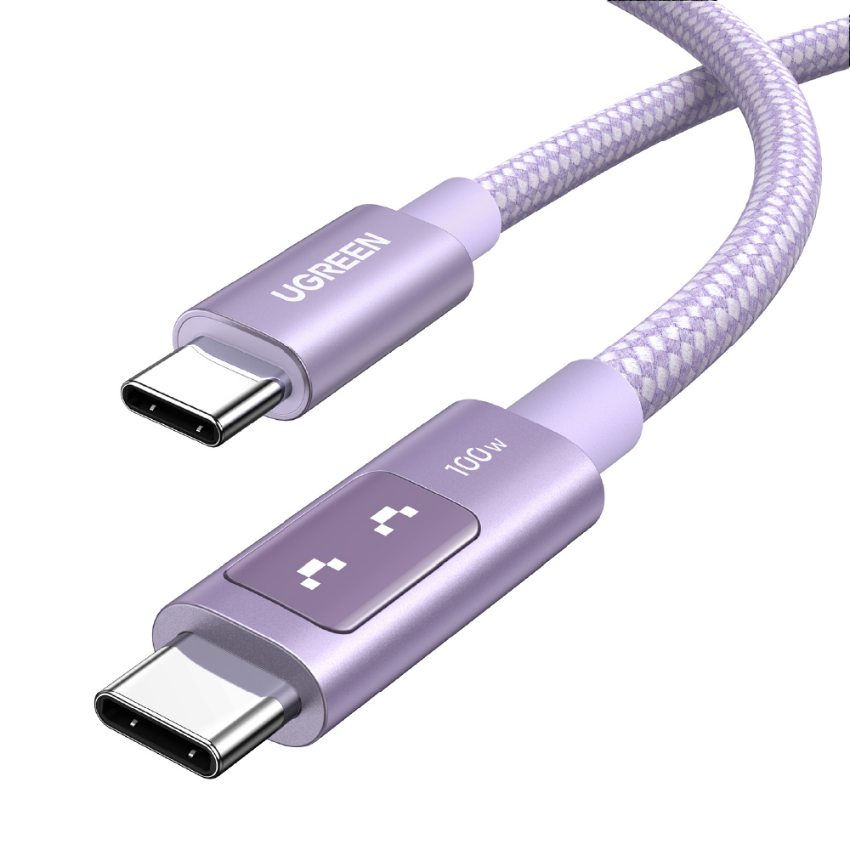 綠聯 小機器人 100W 雙USB-C 傳輸線 2M 粉紫色