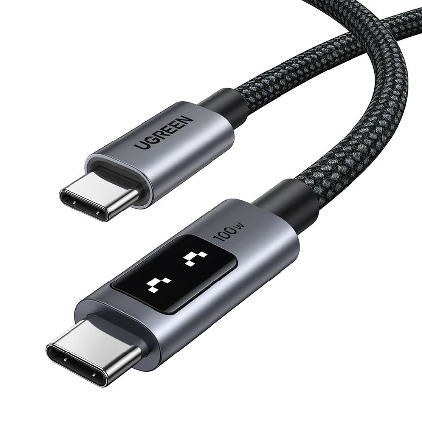 綠聯 小機器人 100W 雙USB-C 傳輸線 1M 深空灰