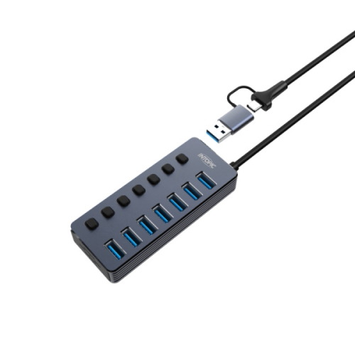 INTOPIC USB3.2 7孔高速集線器灰色HBC625(雙介面)