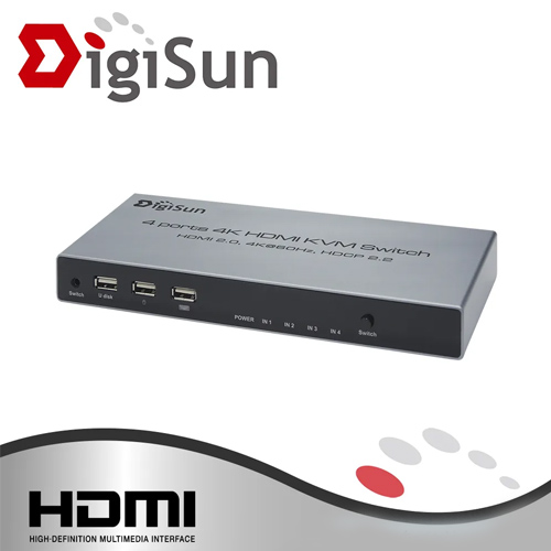DigiSun KV704 4埠 4K HDMI KVM電腦控制切換器