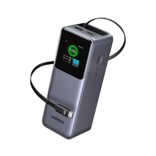 UGREEN綠聯 165W 大瓦數 20000mAh 伸縮線行動電源 深空灰