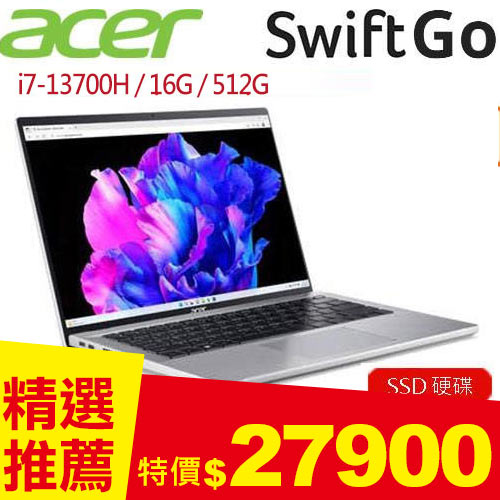 ACER宏碁 Swift Go SFG14-71T-70D9 14吋 輕薄筆電 銀