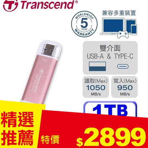 Transcend 創見 ESD310P / 1TB 外接式 SSD 固態硬碟 / 粉色