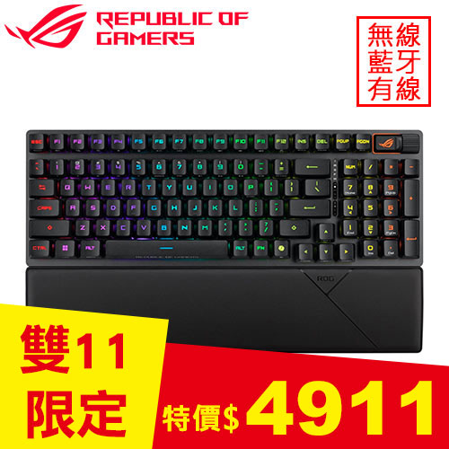 ASUS 華碩 ROG Strix Scope II 96 RX Wireless電競鍵盤 青軸 黑