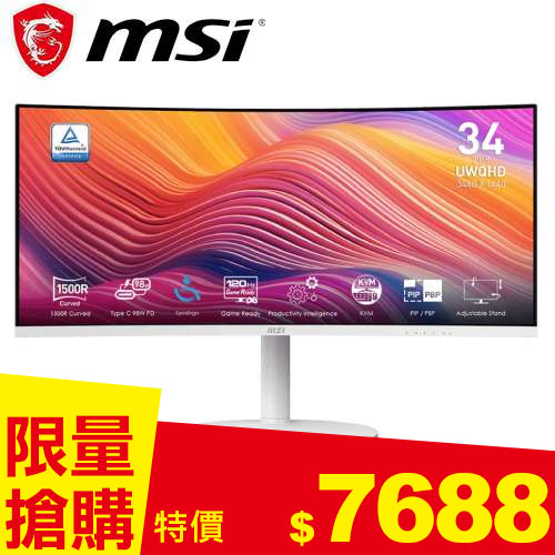 MSI微星 34型 Modern MD342CQPW USB-C 曲面顯示器 白