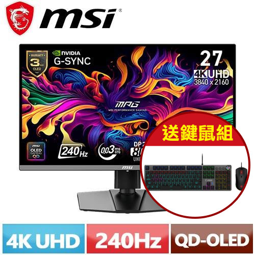 MSI微星 27型 MPG 272URX QD-OLED 4K 電競顯示器