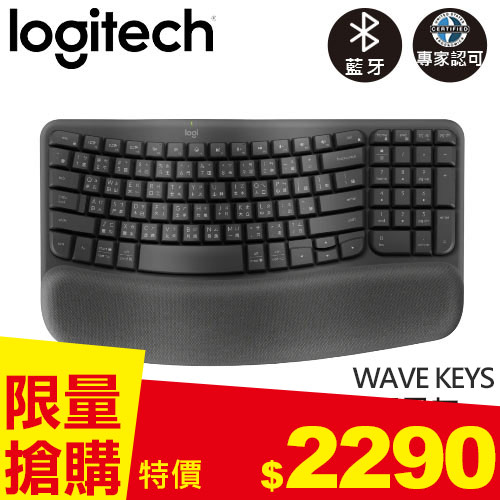 Logitech 羅技 WAVE KEYS 人體工學鍵盤 石墨灰