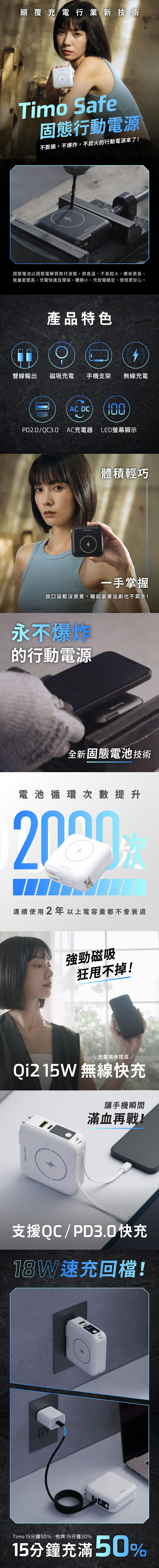 Timo Safe 安全防爆電芯多功能磁吸固態行動電源12000mAh- 燕麥杏-行動電源專館- EcLife良興購物網